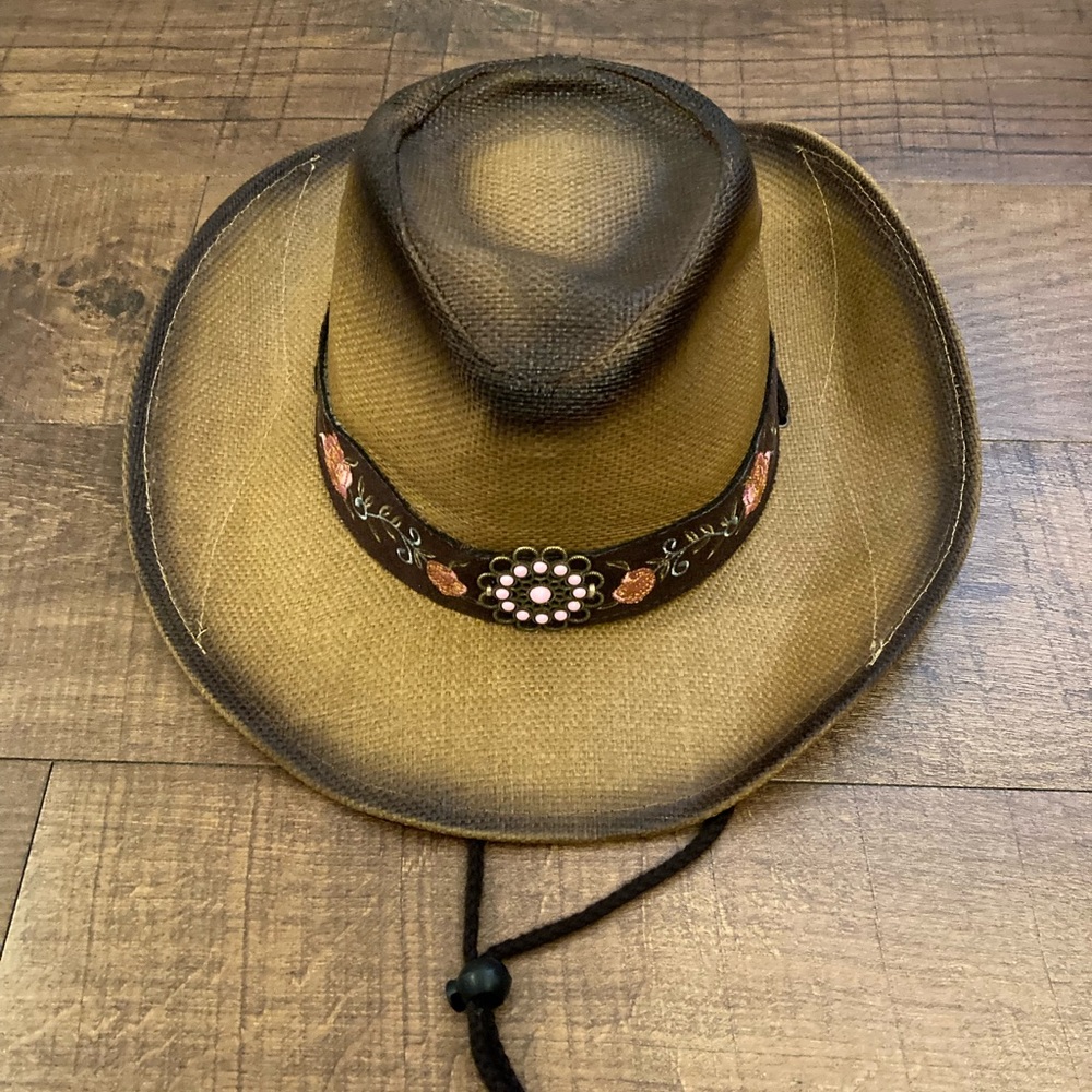 Floral Embroidered Cowgirl Hat Pink Floral Festival Rodeo Boho EUC OSFM - Picture 2 of 10